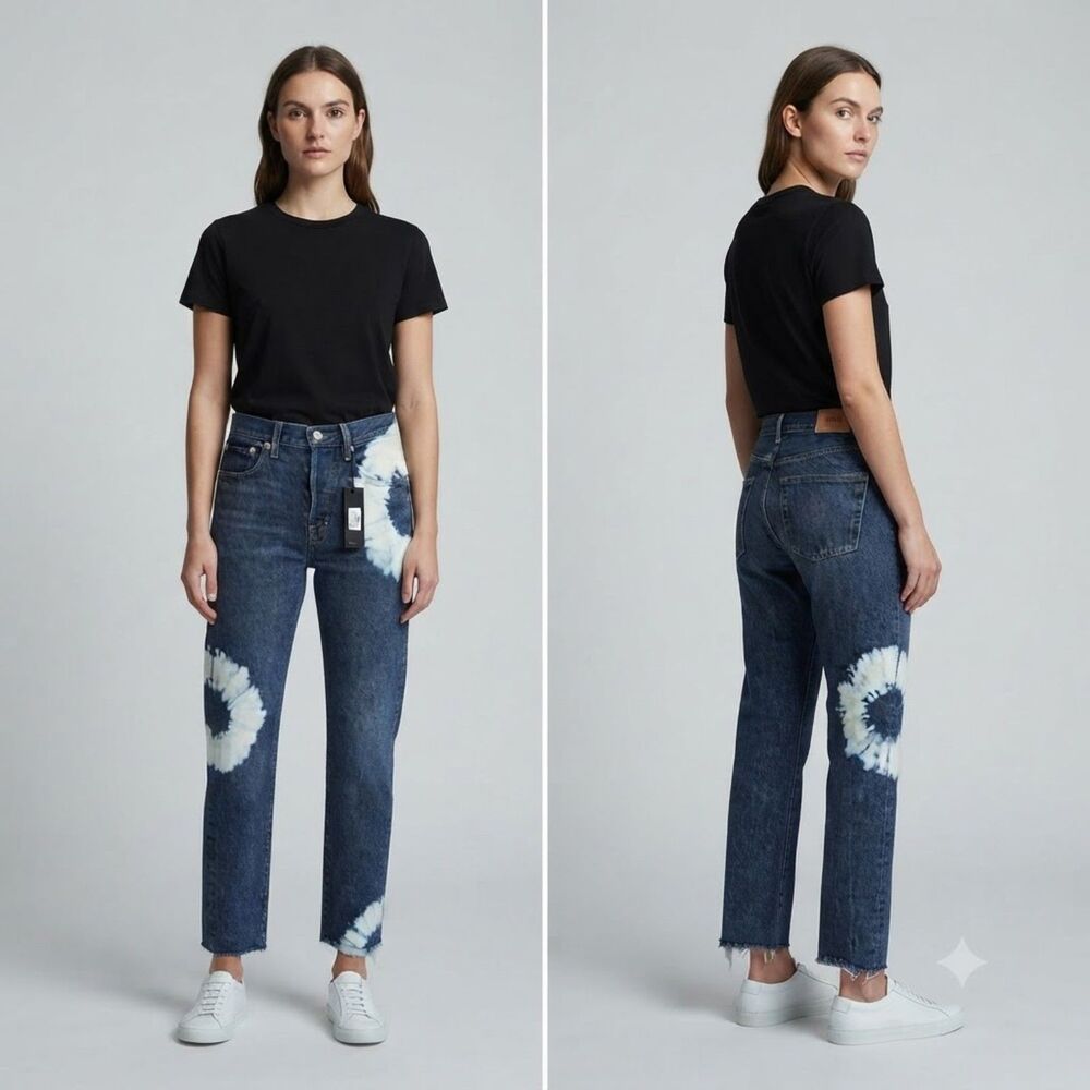 Edwin Jeans Womens 26 Kali Ankle Vintage Straight Raw Hem Tie Dye Retro Hippie